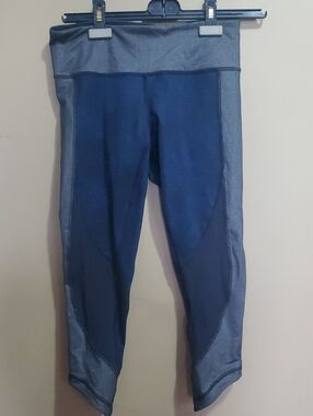 Lululemon Wunder Under Crop Leggings Sashiko Cross Inkwell Blue Size 6